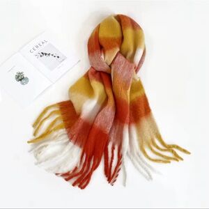New Mohair Blend Scarf Yellow White Red | Soft Cozy Winter Wrap 210x40cm Unisex